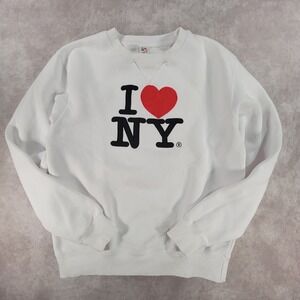 I Love NY Sweatshirt Mens Medium White Crewneck Pullover Heart Logo Souvenir